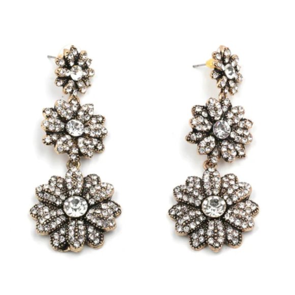 Giovanna Earrings Sparkly Glam Flower Dangle - Picture 3 of 3